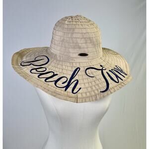 Panama Jack Wide Floppy Brim Straw Polyester Sun Hat Beige White Beach Pool